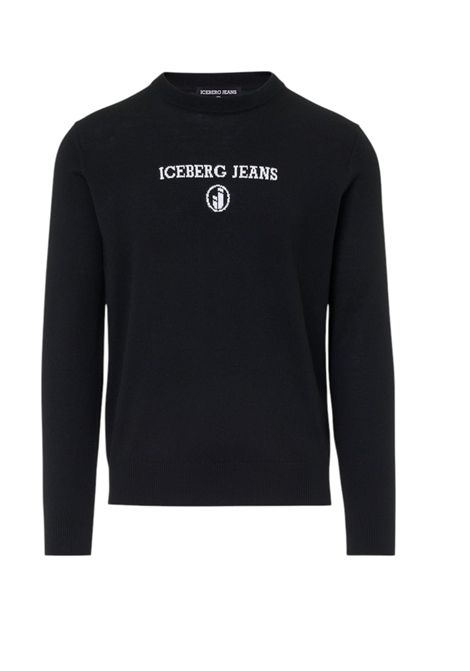 Black crew neck pullover in plain knit with tonal Iceberg logo ICEBERG JEANS | sweaters | A00290089000